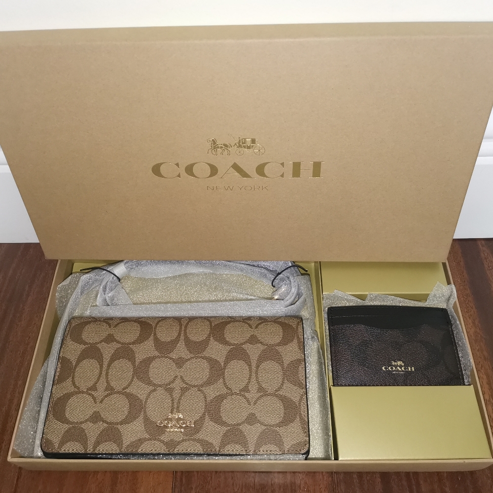 Boxed Anna Fold over Clutch Crossbody and Card Case Set in Signature Canvas